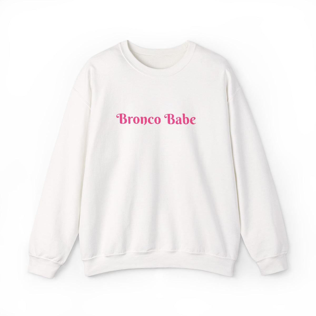 Bronco Babe Crewneck Sweatshirt — Retro Pink Text Cozy Pullover