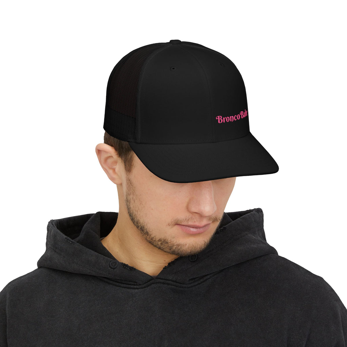Trucker Cap — "BroncoBabe" Pink Embroidered Snapback