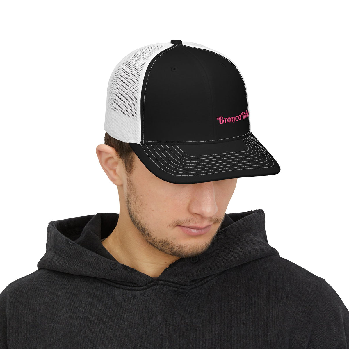 Trucker Cap — "BroncoBabe" Pink Embroidered Snapback