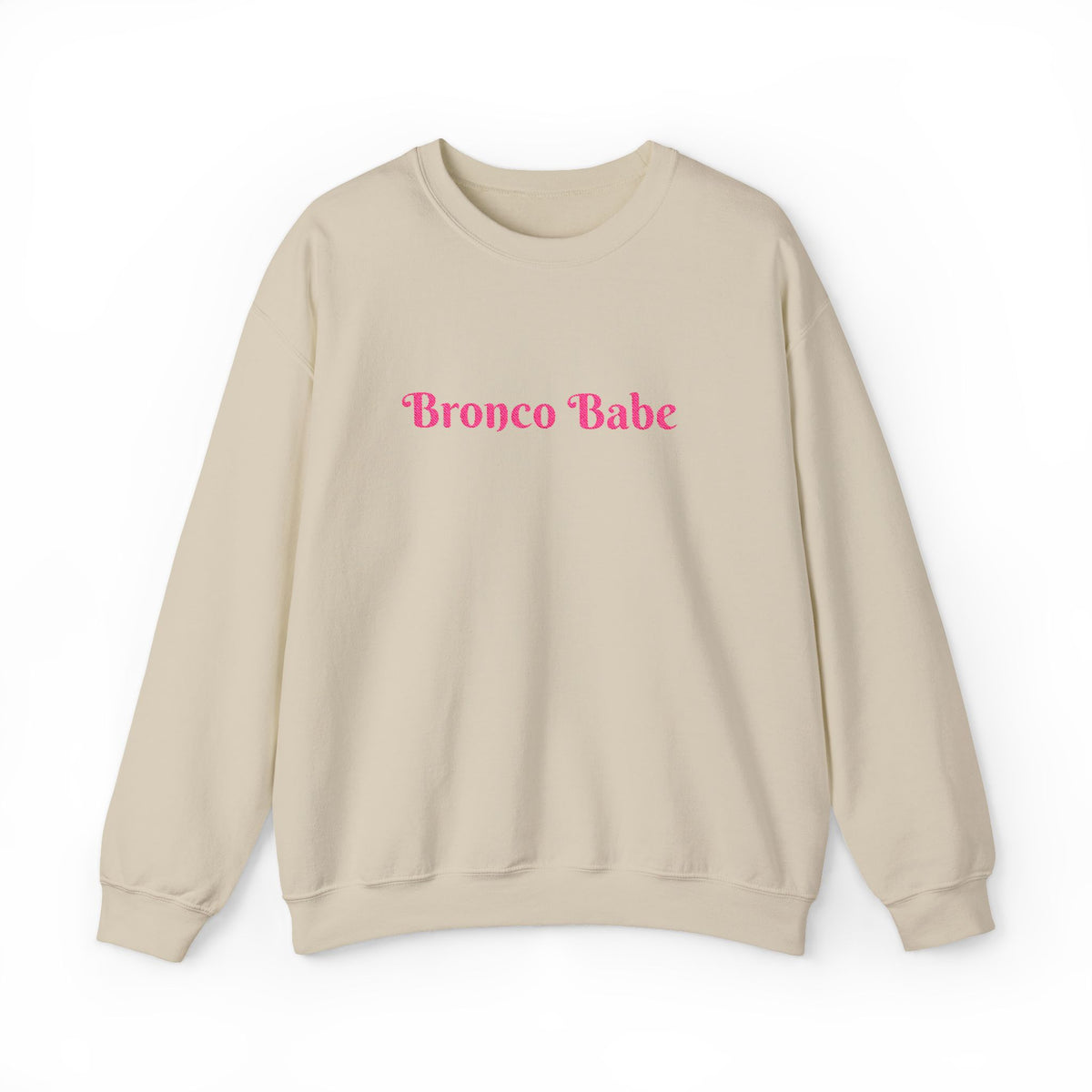 Bronco Babe Crewneck Sweatshirt — Retro Pink Text Cozy Pullover