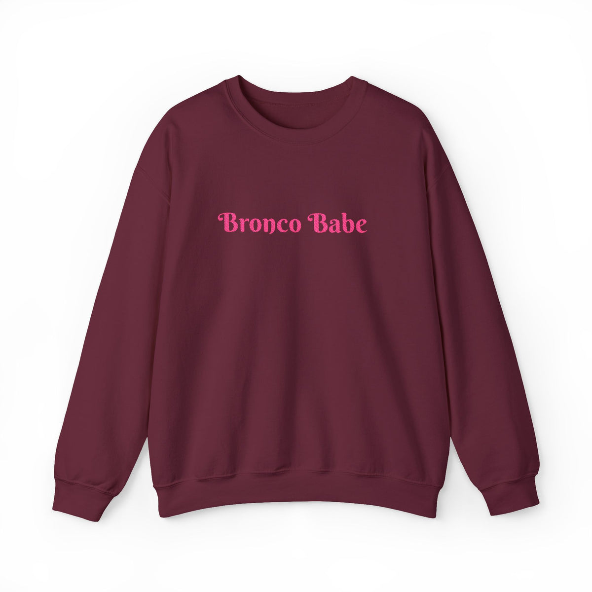 Bronco Babe Crewneck Sweatshirt — Retro Pink Text Cozy Pullover