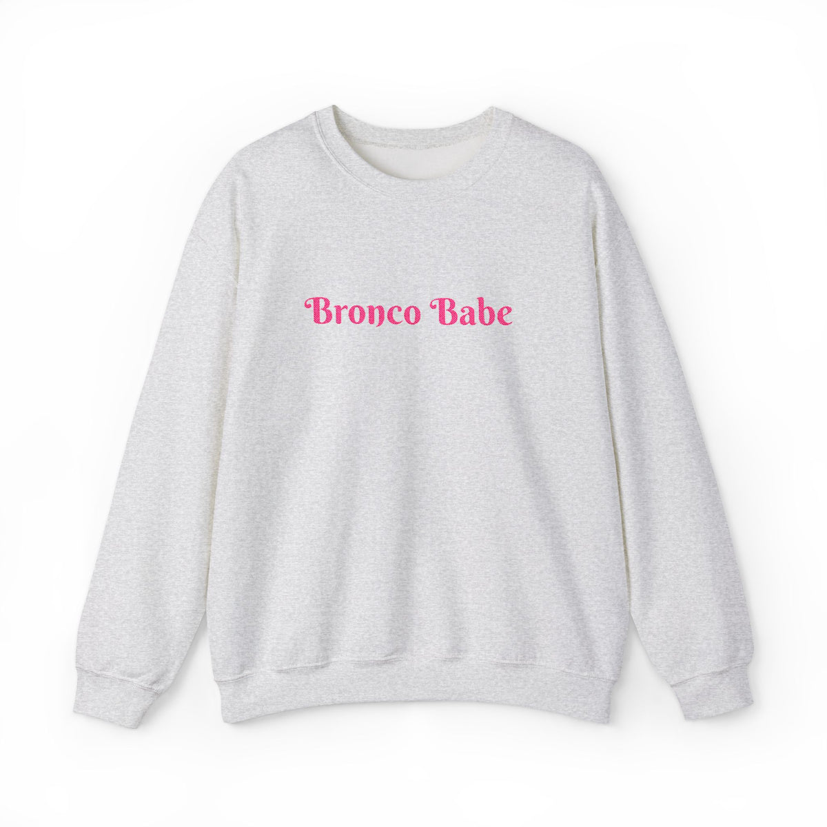Bronco Babe Crewneck Sweatshirt — Retro Pink Text Cozy Pullover